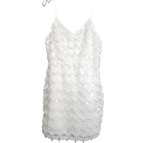 Nwot Just Me White Oval Sequined Spaghetti straps Cocktail Mini Dress - Picture 17 of 17